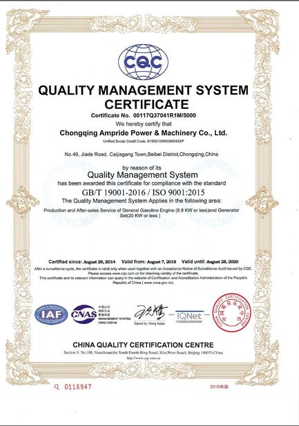 China Chongqing Lianwai Technology Co., Ltd. certificaten
